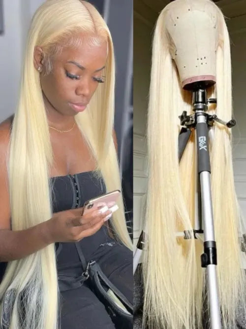 Blonde 613 Straight HD Transparent Front Lace Wig 100% Human Hair