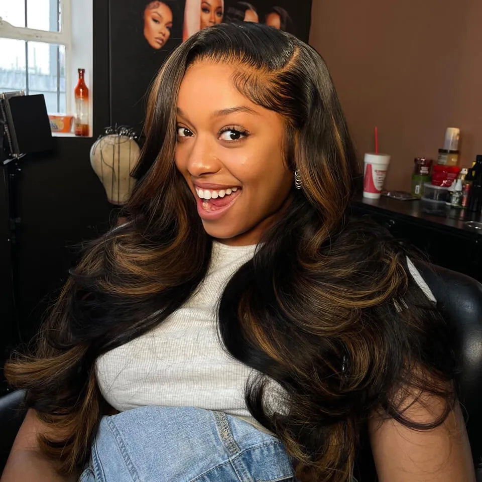 Highlight Brown Body Wave HD Lace Front Glueless Human Hair Wig