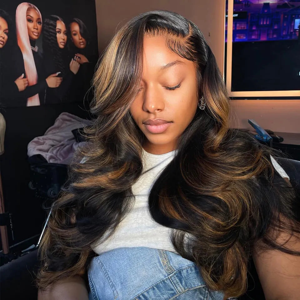 Highlight Brown Body Wave HD Lace Front Glueless Human Hair Wig