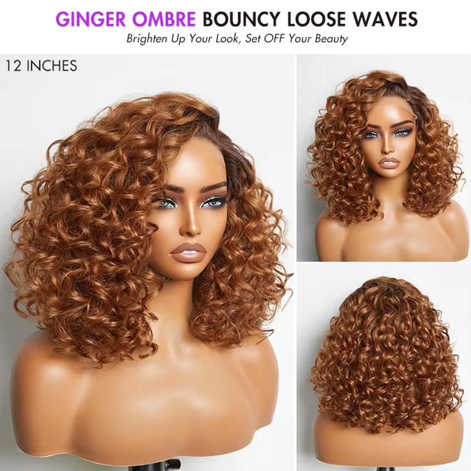 Wear & Go Ginger / Black Loose Deep Wave Minimalist HD Lace Glueless Wig