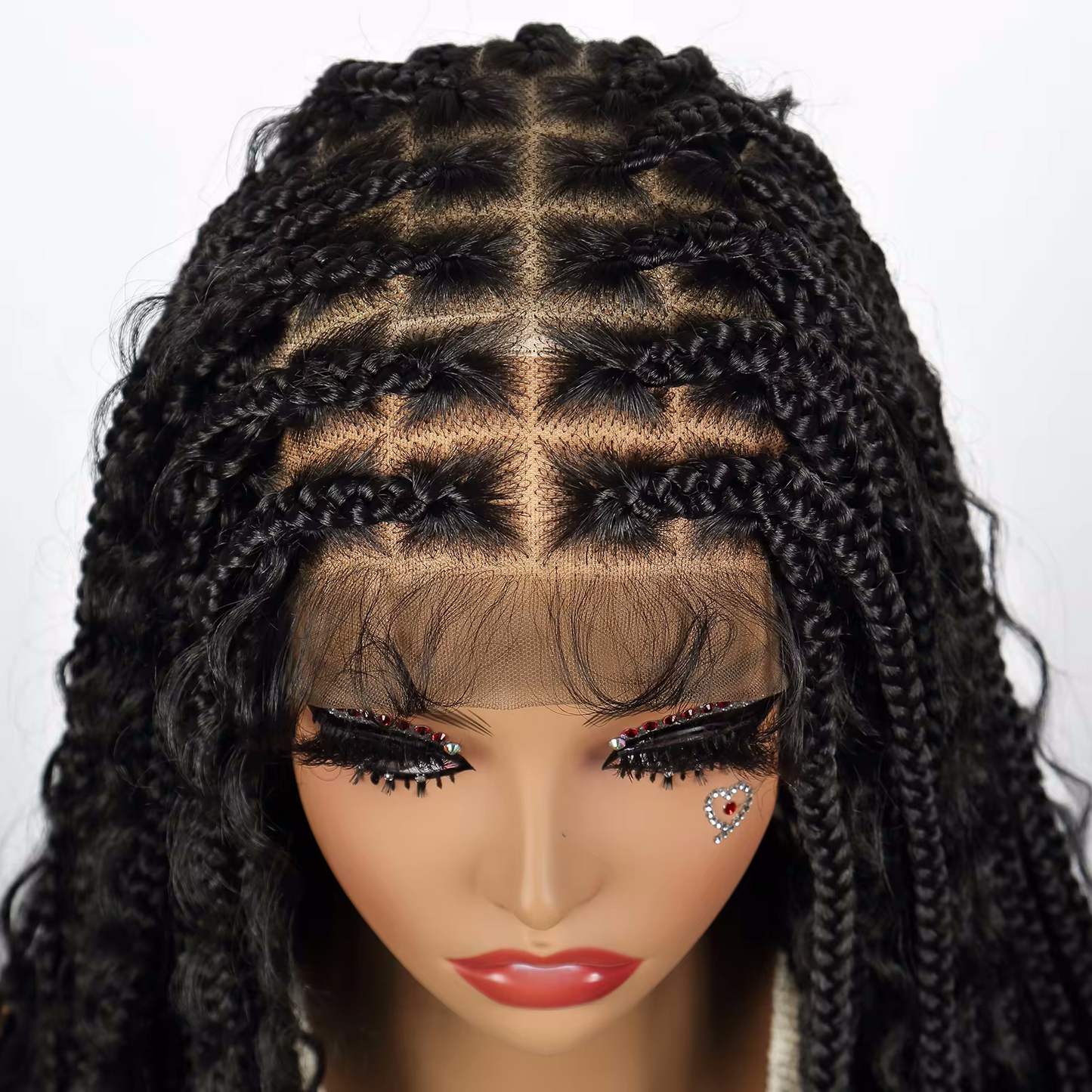20 Inch Pre-cut Long Boho Braided Box 360 Full Lace Curly Synthetic Wig