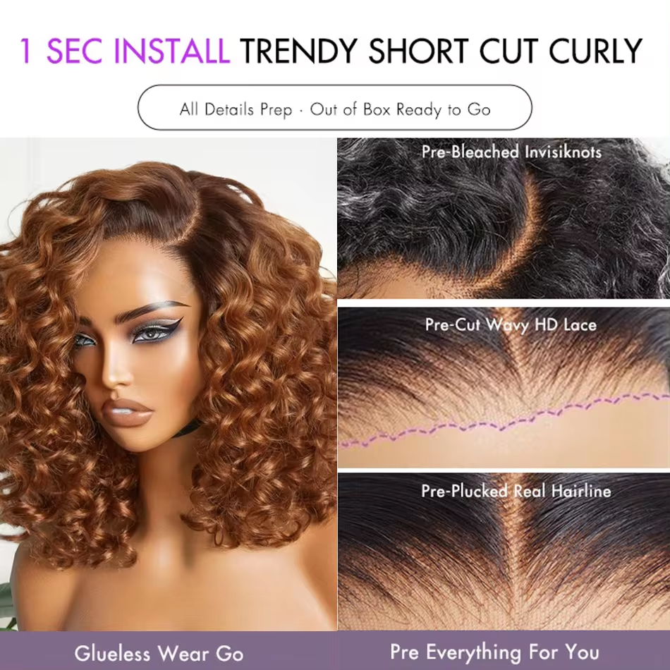 Wear & Go Ginger / Black Loose Deep Wave Minimalist HD Lace Glueless Wig