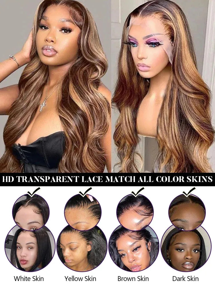 Colored Body Wave Highlight Honey Blonde 13x4 HD Front Lace Wig