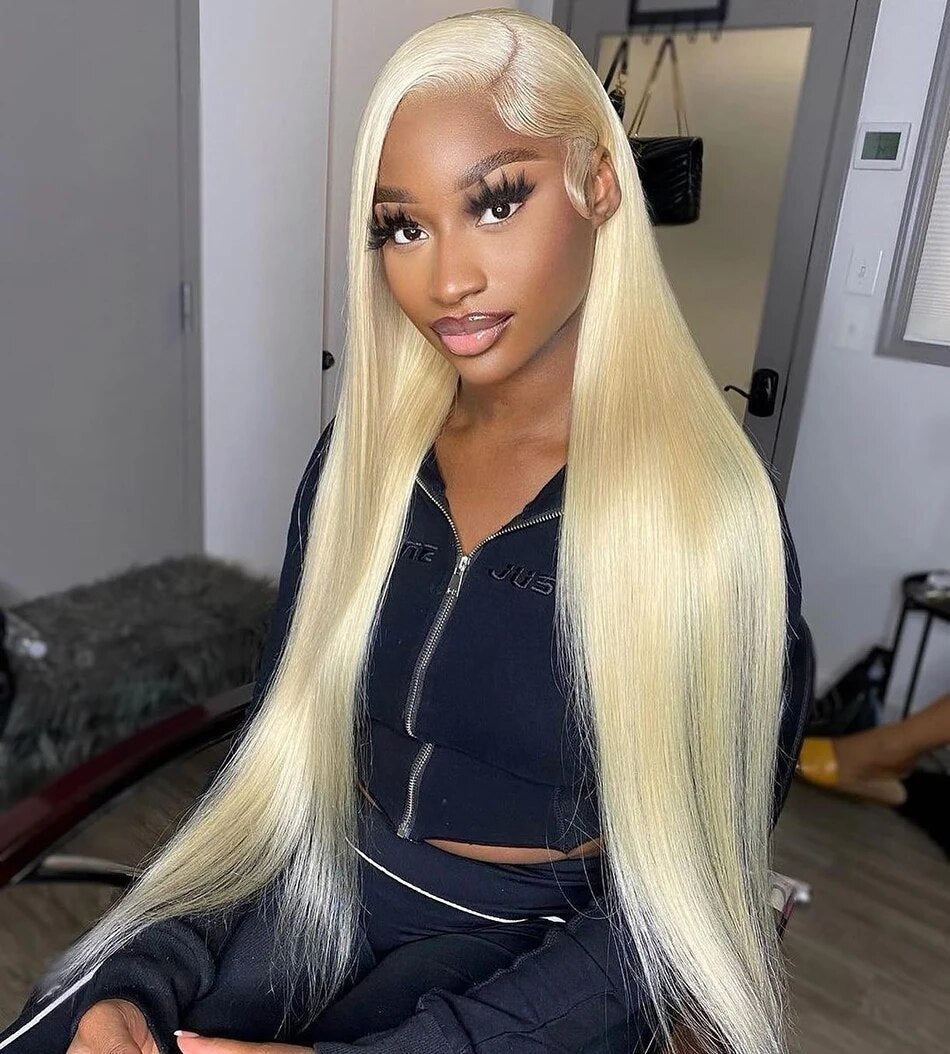 Blonde 613 Straight HD Transparent Front Lace Wig 100% Human Hair