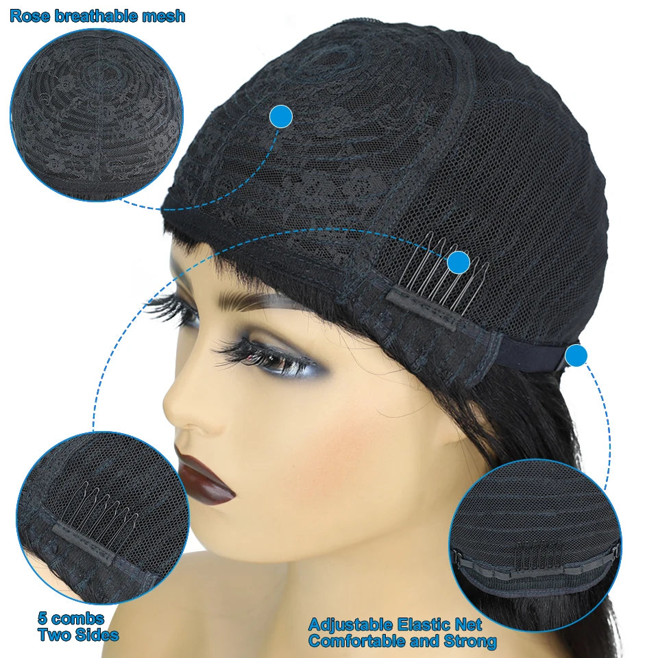 Relistic Yaki Straight No Lace Bob With Bangs Wig 100% Remy Human Hair