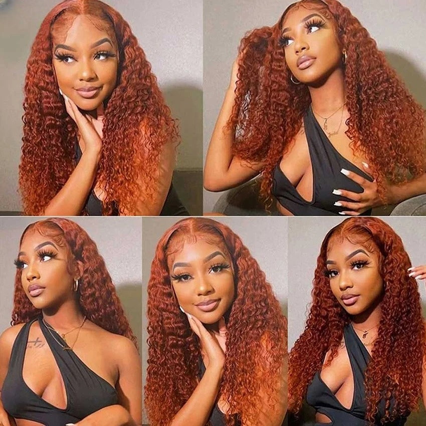 Orange Ginger Color Water Wave 13x4 HD Human Hair Lace Wigs With Pre-Plucked Baby Hair