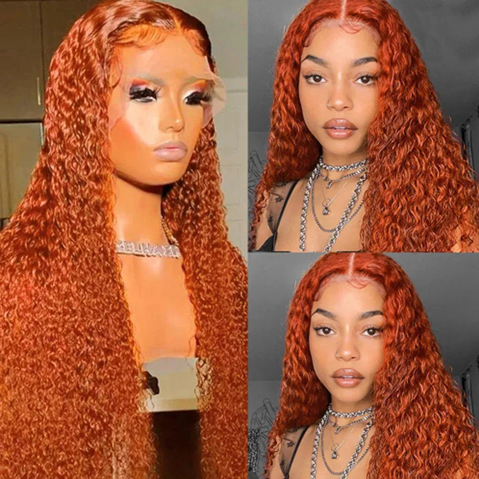Orange Ginger Color Water Wave 13x4 HD Human Hair Lace Wigs With Pre-Plucked Baby Hair