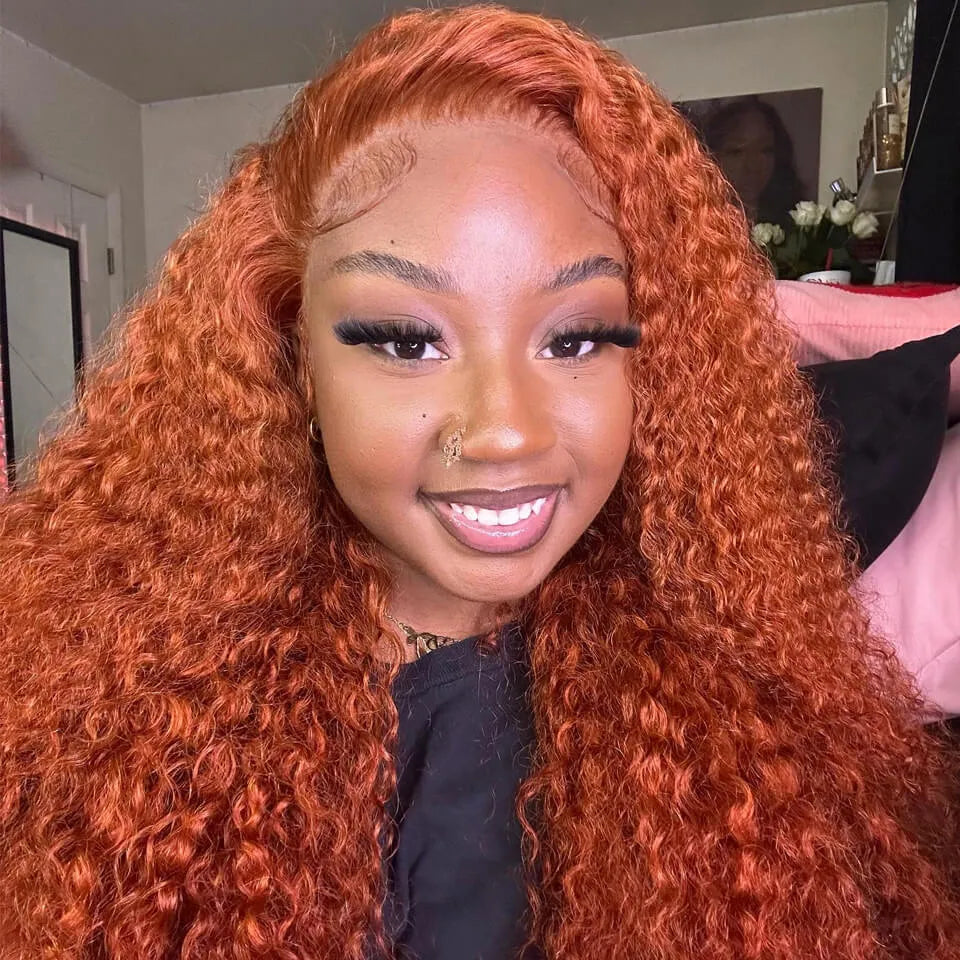 Orange Ginger Color Water Wave 13x4 HD Human Hair Lace Wigs With Pre-Plucked Baby Hair