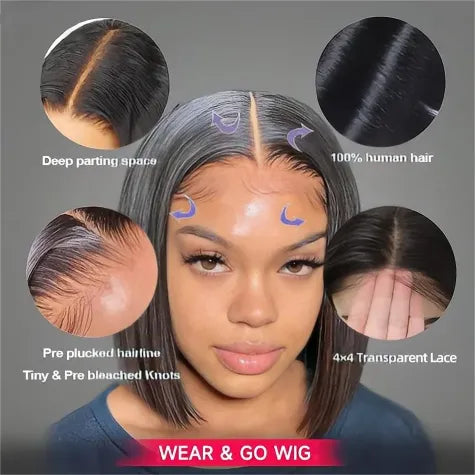 Wear and Go Straight Bob 4x4 Transprent Lace Closure Glueless Wig