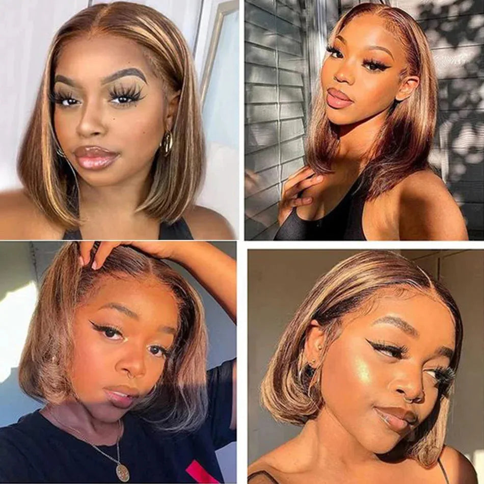 Highlight Straight Frontal/Closure Lace Short Bob Wig 100% Human Hair
