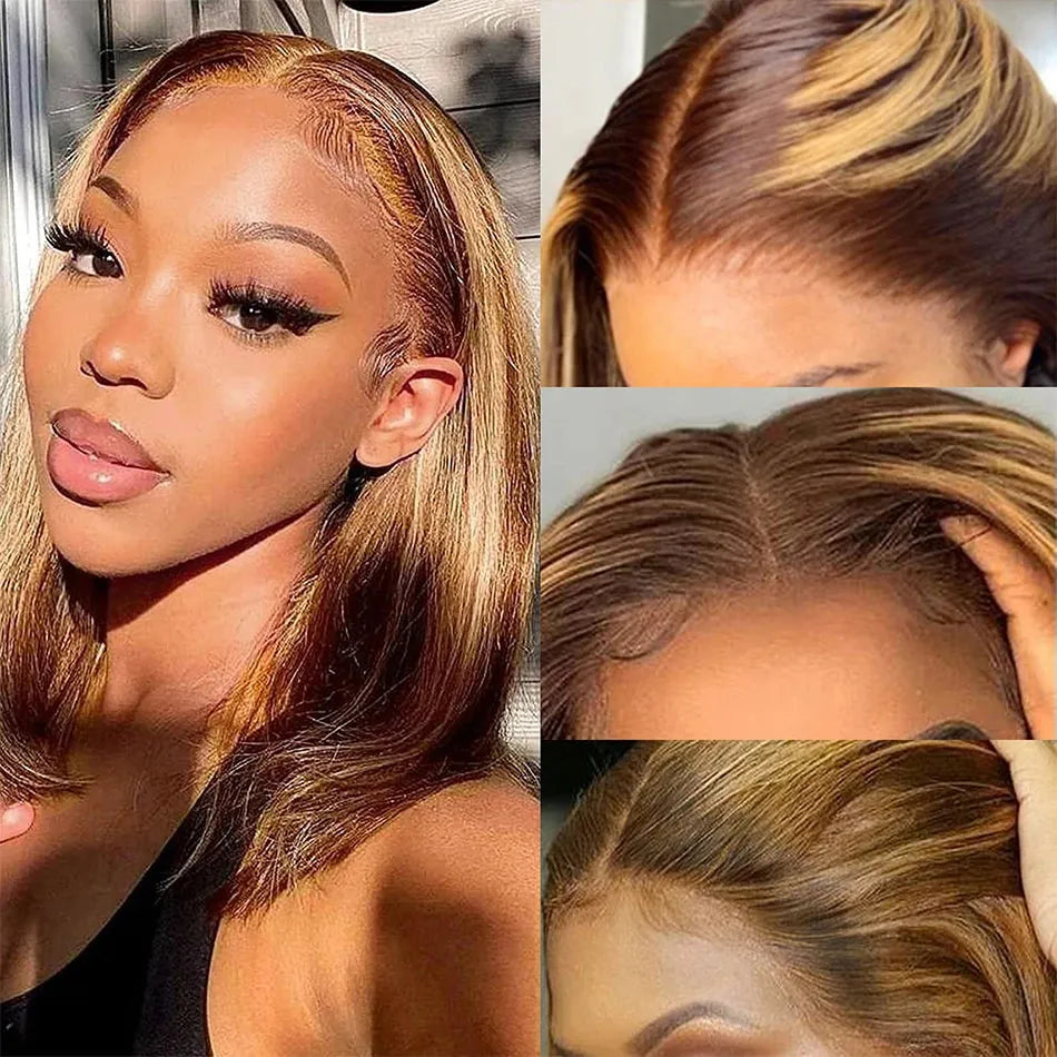 Highlight Straight Frontal/Closure Lace Short Bob Wig 100% Human Hair