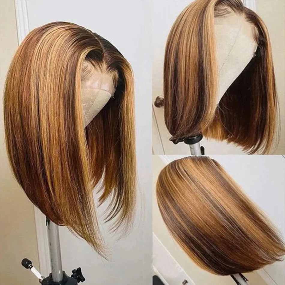 Highlight Straight Frontal/Closure Lace Short Bob Wig 100% Human Hair