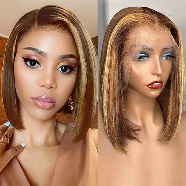 Highlight Straight Frontal/Closure Lace Short Bob Wig 100% Human Hair
