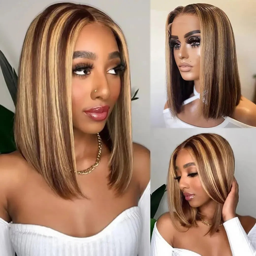 Short and Straight Highlight Bob T Side/13x4 HD Front Lace Glueless Wig