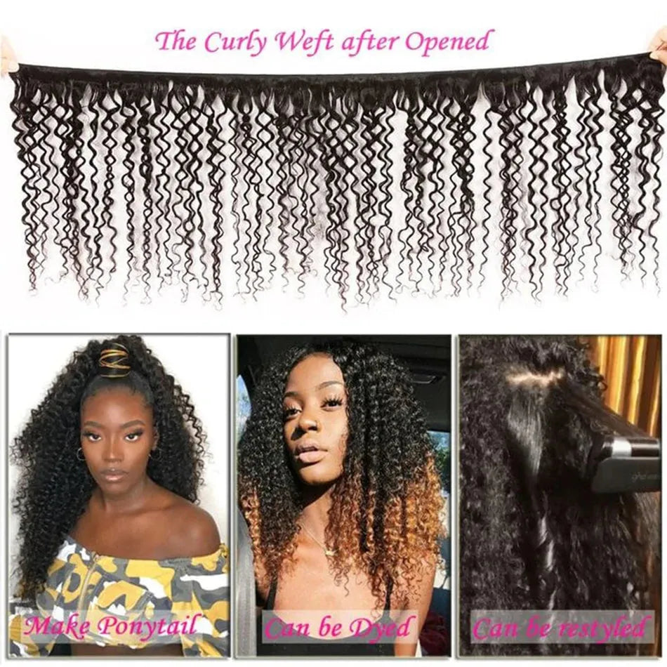 3pcs Natural Black Kinky Curly Bundles 100% Virgin Brazilian Human Hair