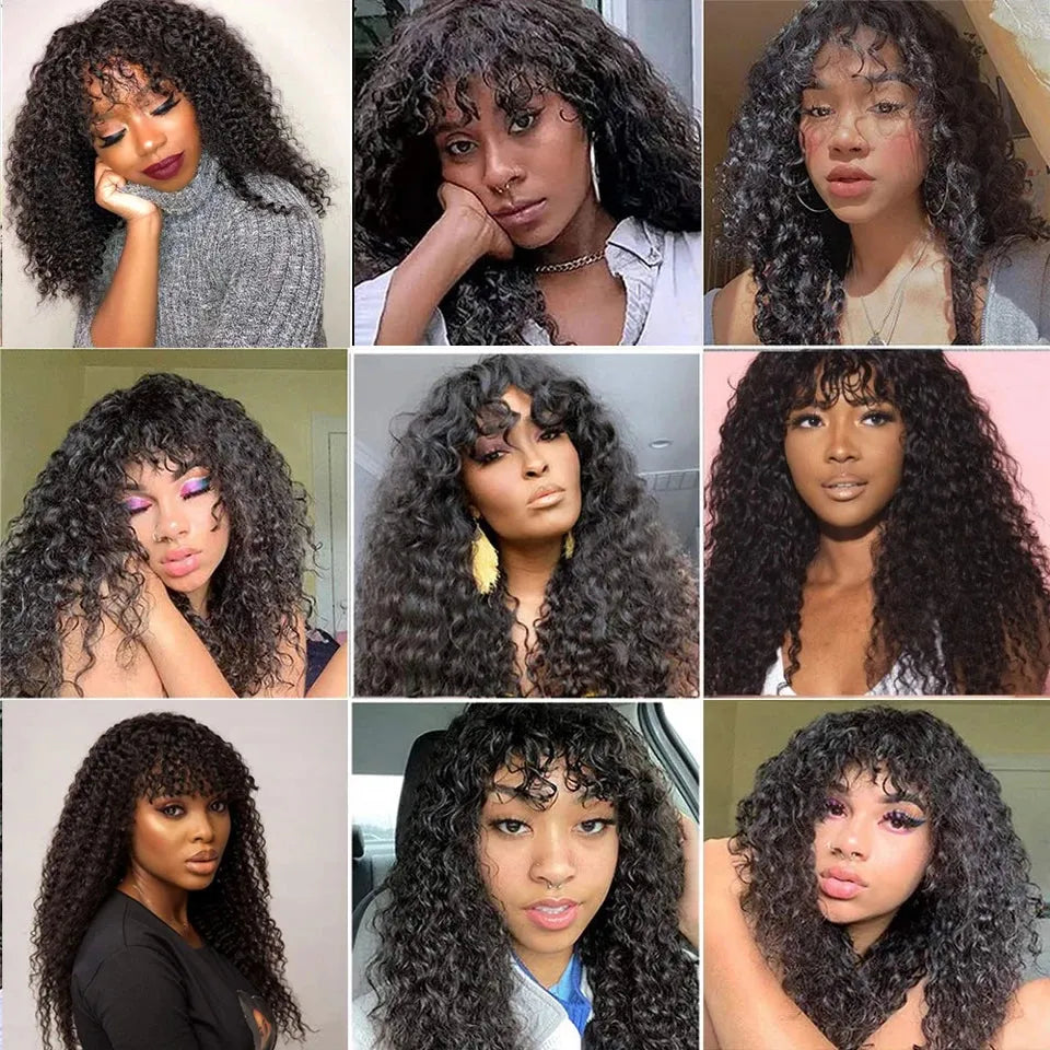 Water Wave No Lace Glueless Short Bob Wig With Bangs 100% Human Hair