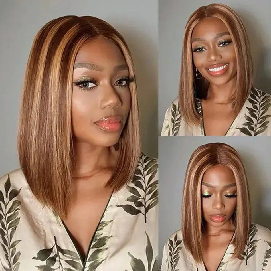 Short and Straight Highlight Bob T Side/13x4 HD Front Lace Glueless Wig