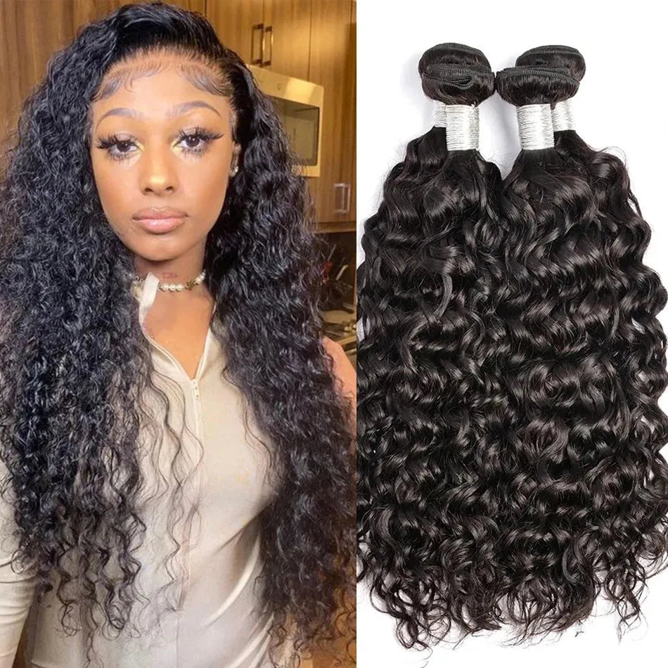 3pcs Jet Black Water Wave Bundles 100% Virgin Human Hair