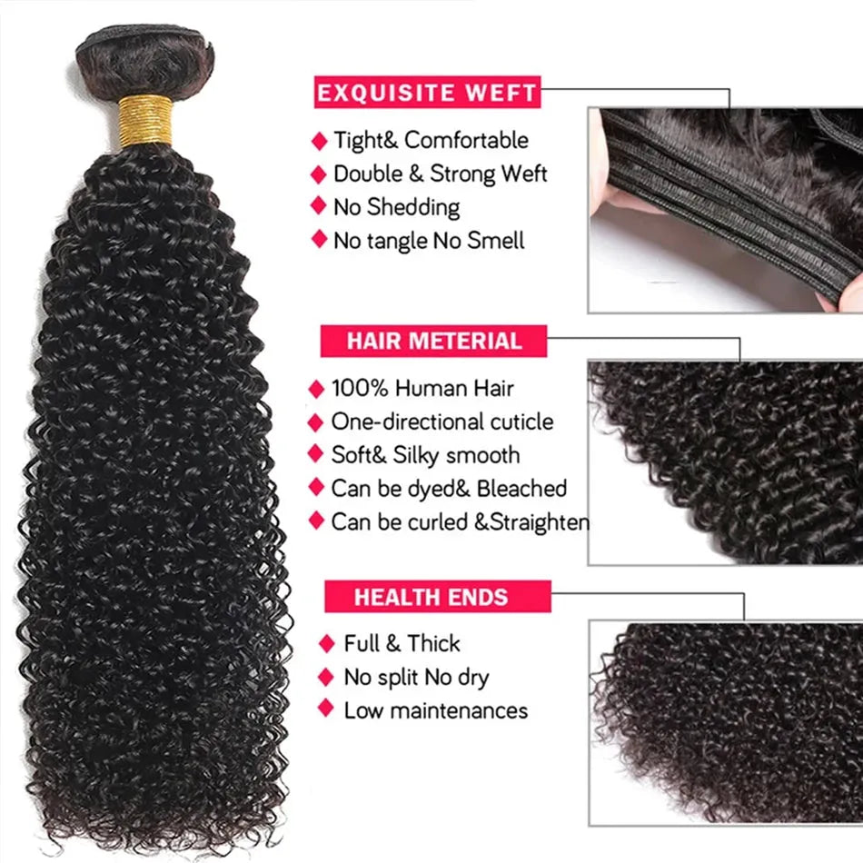 3pcs Natural Black Kinky Curly Bundles 100% Virgin Brazilian Human Hair