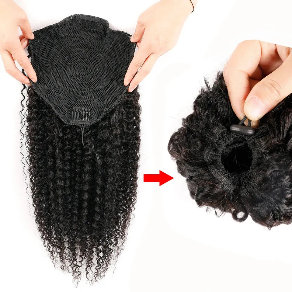 Afro Kinky Curly Drawstring Ponytail Remy Human Hair Clip In Extension