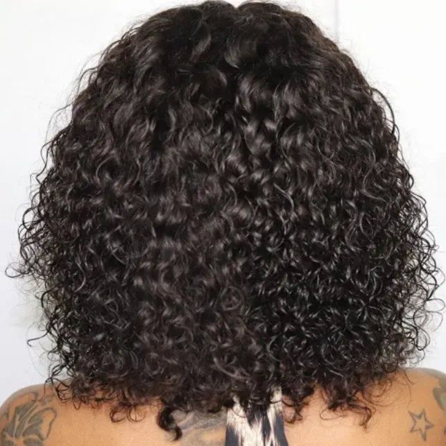 Water Wave No Lace Glueless Short Bob Wig With Bangs 100% Human Hair