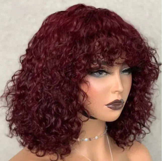 Water Wave No Lace Glueless Short Bob Wig With Bangs 100% Human Hair