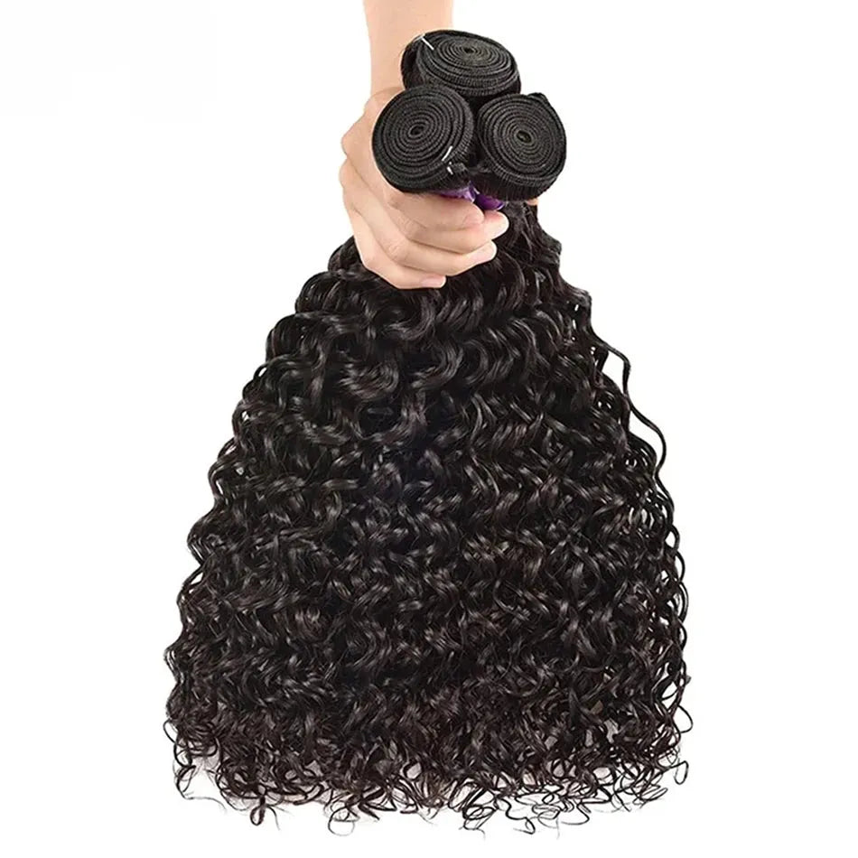 3pcs Jet Black Water Wave Bundles 100% Virgin Human Hair