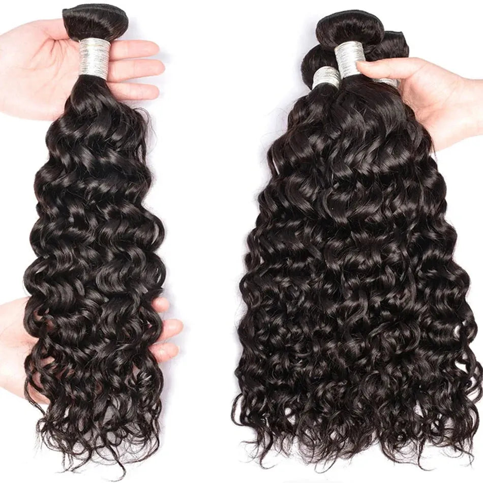 3pcs Jet Black Water Wave Bundles 100% Virgin Human Hair