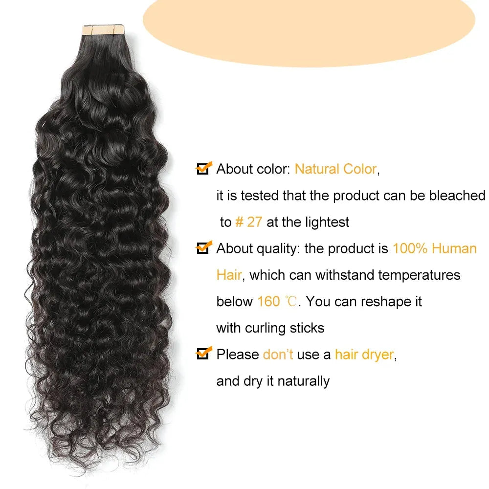 Deep Curly Tape In Natural Black Hair Extension 100% Virgin Brazilian Human Hair