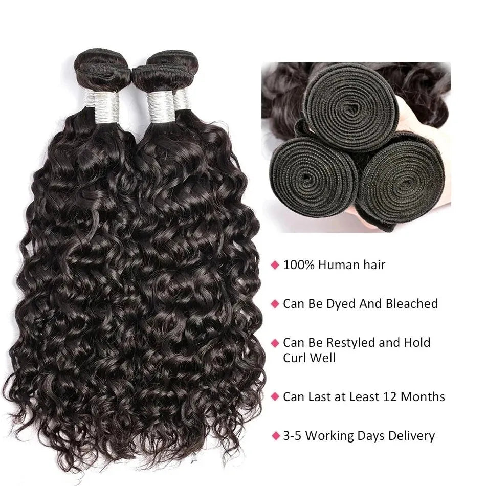 3pcs Jet Black Water Wave Bundles 100% Virgin Human Hair