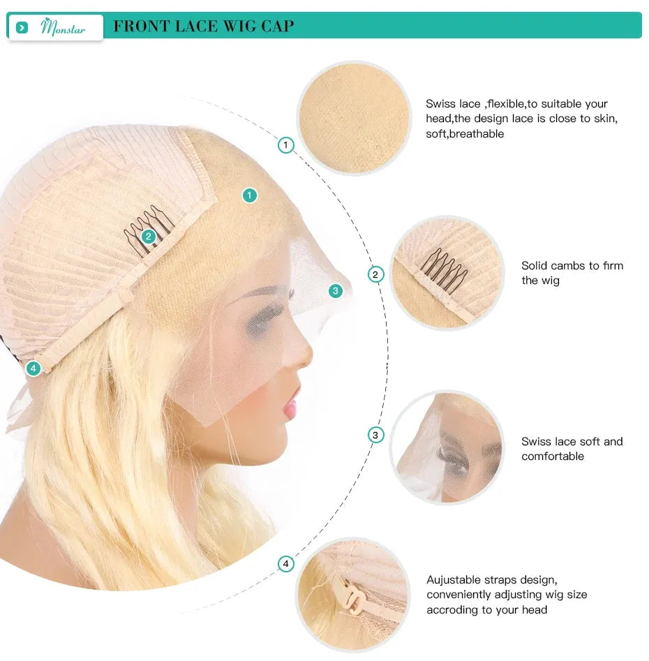 Remy Blonde 613 Body Wave HD/Transparent Front Lace Wig