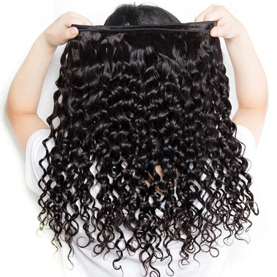 3pcs Jet Black Water Wave Bundles 100% Virgin Human Hair