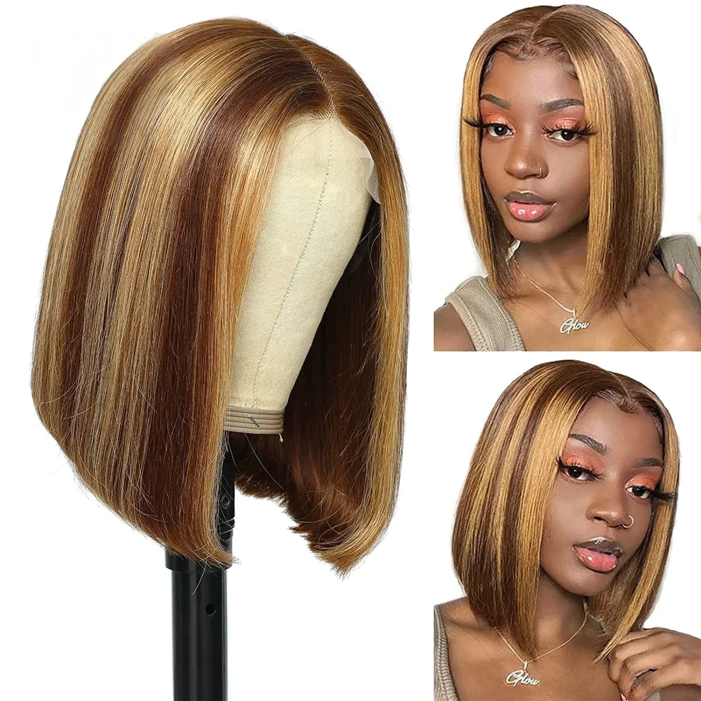 Short and Straight Highlight Bob T Side/13x4 HD Front Lace Glueless Wig