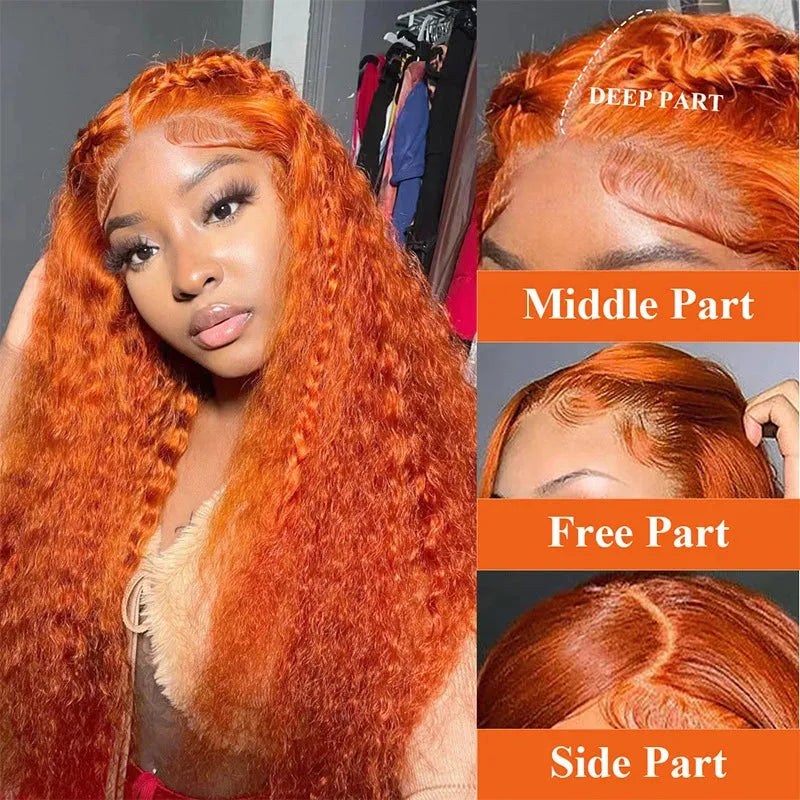 Orange Ginger Color Water Wave 13x4 HD Human Hair Lace Wigs With Pre-Plucked Baby Hair