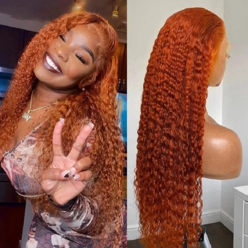 Orange Ginger Color Water Wave 13x4 HD Human Hair Lace Wigs With Pre-Plucked Baby Hair