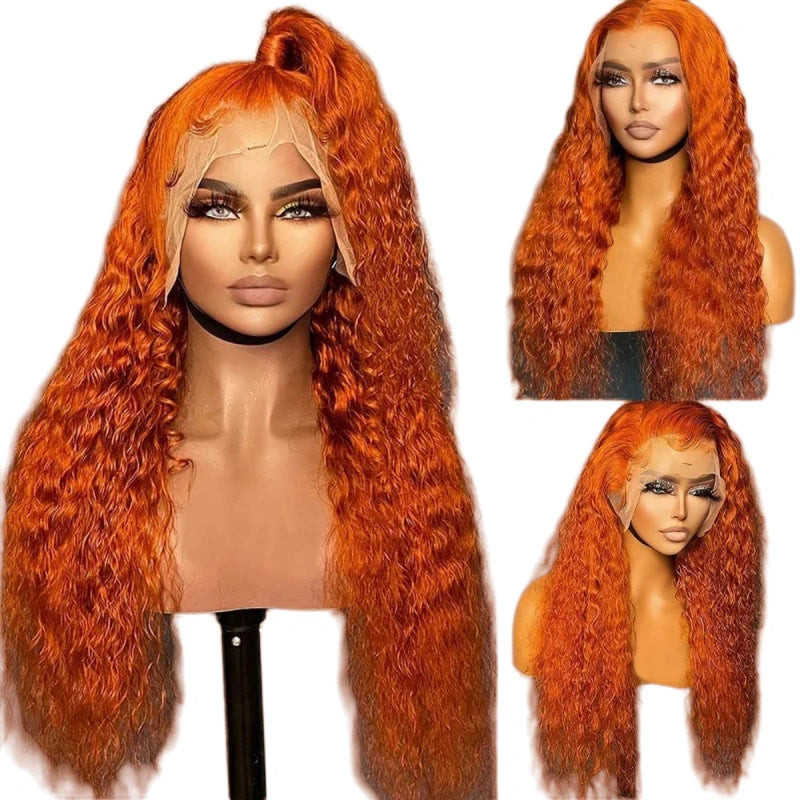 Orange Ginger Color Water Wave 13x4 HD Human Hair Lace Wigs With Pre-Plucked Baby Hair