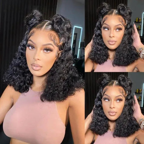 Deep Wave Pre-Cut Transparent Lace Short Bob Wig 100% Human Hair display picture 1