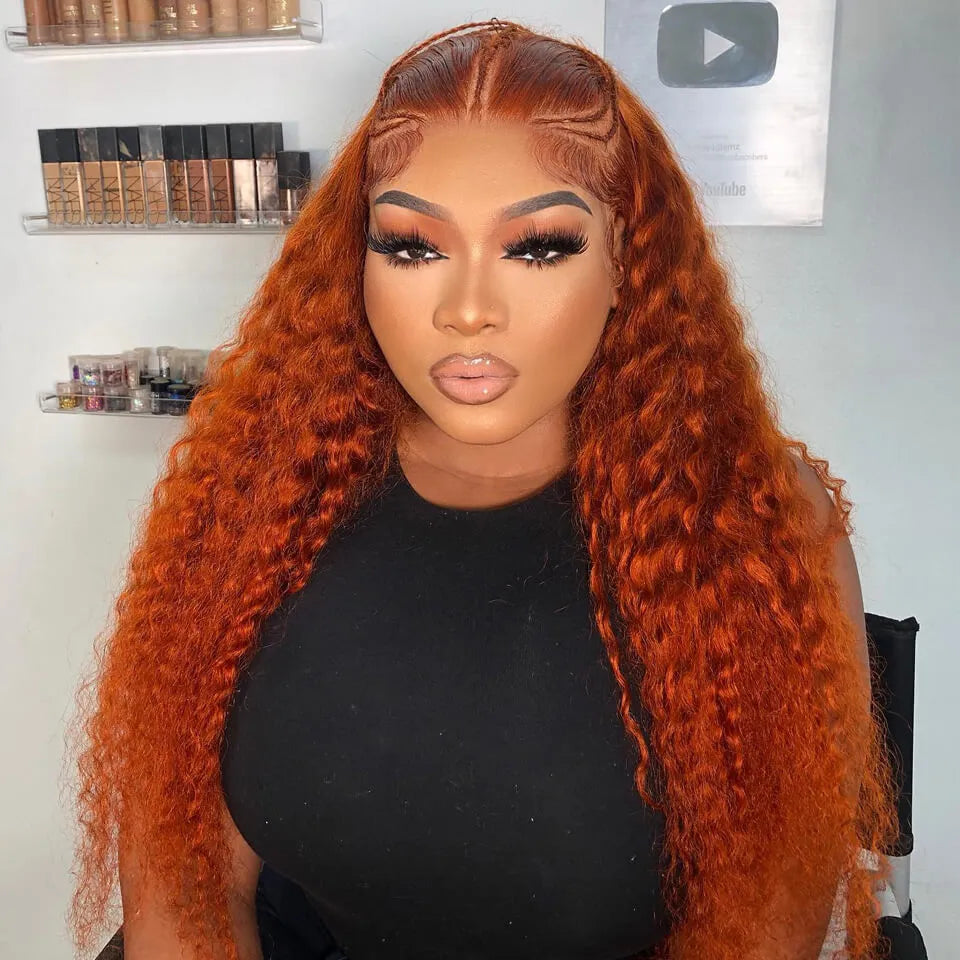 Orange Ginger Color Water Wave 13x4 HD Human Hair Lace Wigs With Pre-Plucked Baby Hair