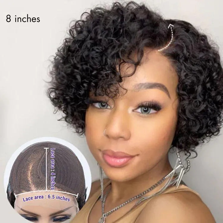Water Wave No Lace Glueless Short Bob Wig With Bangs 100% Human Hair