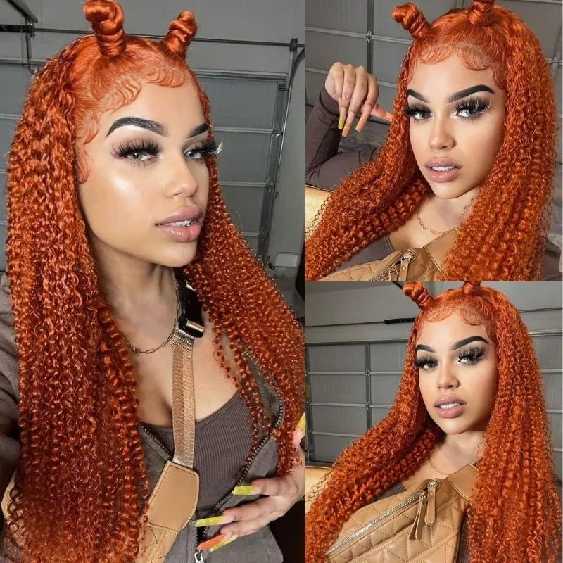 Orange Ginger Color Water Wave 13x4 HD Human Hair Lace Wigs With Pre-Plucked Baby Hair