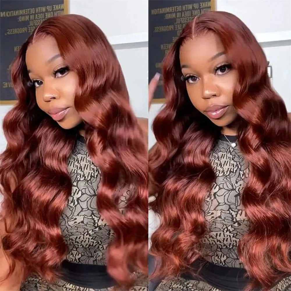 Pre-Сut Reddish Brown Body Wave 4x4 Lace Closure Glueless Wig