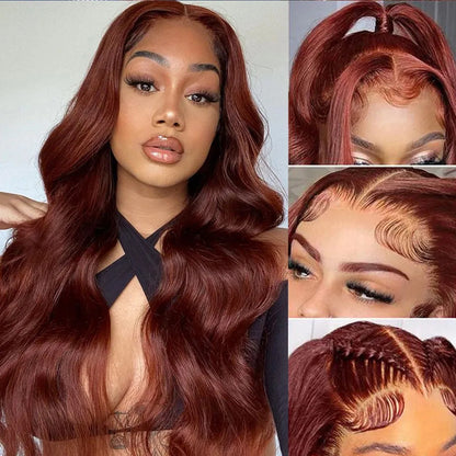 Pre-Сut Reddish Brown Body Wave 4x4 Lace Closure Glueless Wig