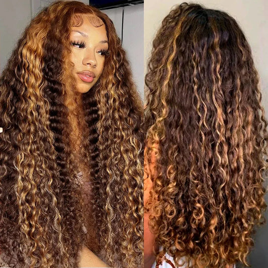 Deep Wave Highlight Honey Blonde HD Lace Front Glueless Wig 100% Human Hair Wig