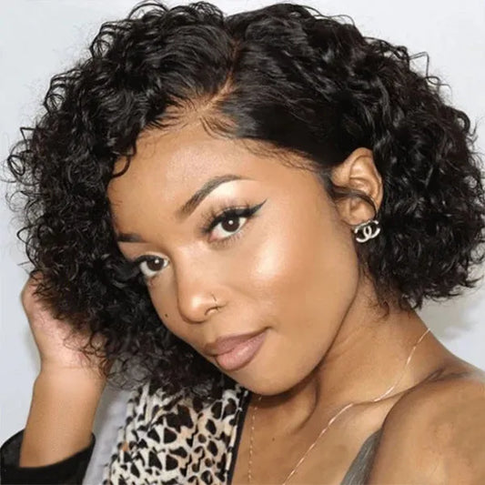 Water Wave No Lace Glueless Short Bob Wig With Bangs 100% Human Hair