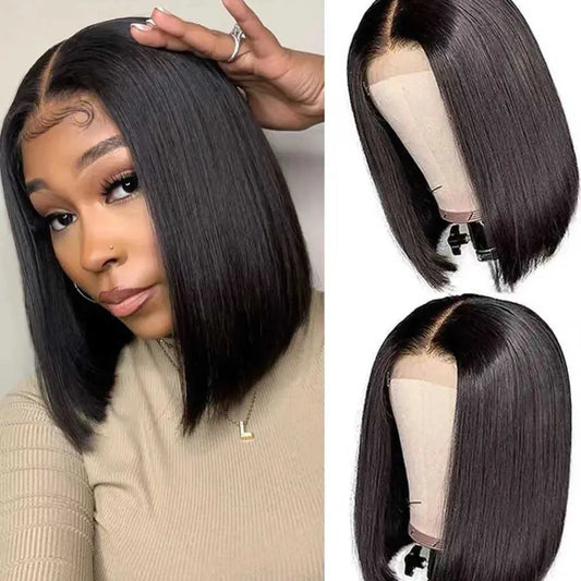 Short Yaki Straight 13x4 Pre-Cut HD Front Lace Glueless Wig 100% Human Hair