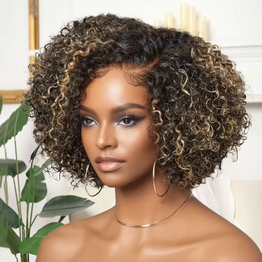 Wear & Go Highlight Honey Blonde Kinky Curly Deep Wave Minimalist HD Lace Glueless Wig