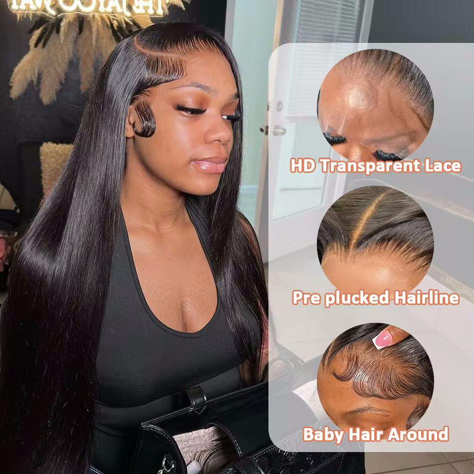 250% Density Long and Straight HD Front Lace Glueless Wig 100% Human Hair