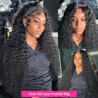 18-40 Inch Curly Deep Wave 13x4 HD/Transparent Front Lace Wig 100% Human Hair