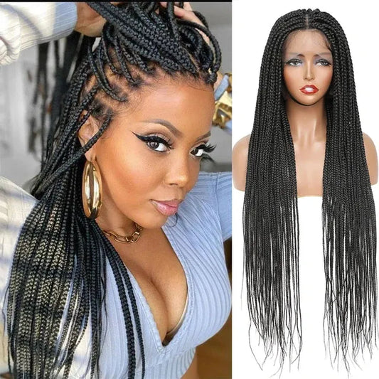 Straight Extra Long Braided Black 360 Full Lace Front Synthetic Wig