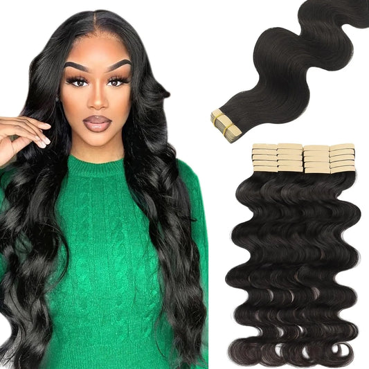 Body Wave Tape In Natural Black Hair Extension 100% Virgin Brazilian Human Hair